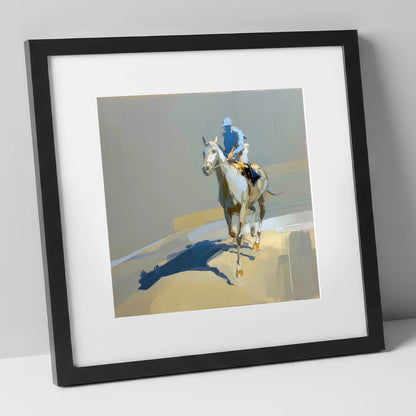 Shadows in the Paddock racing horse art print in black frame