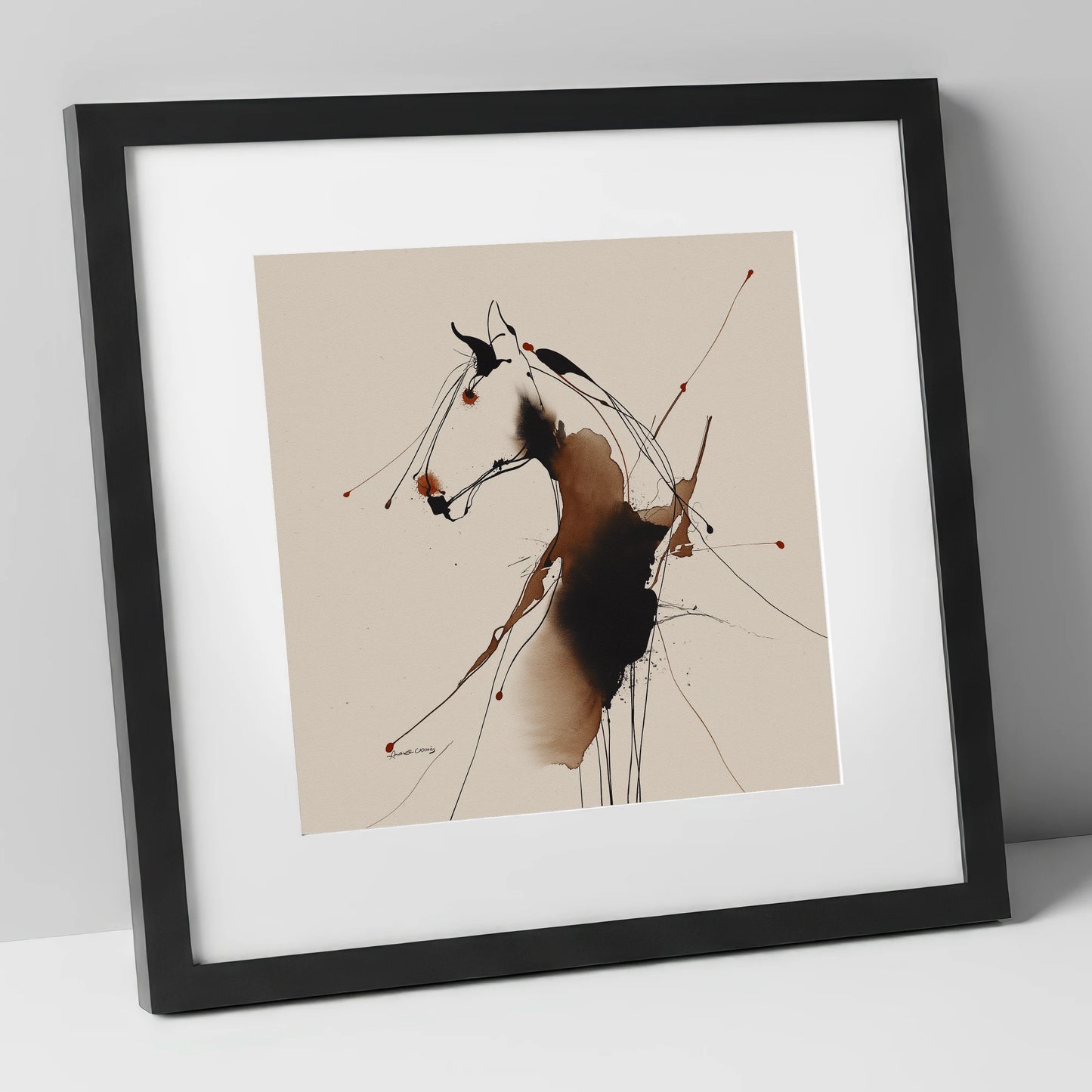 Fluid Equine Silhouette horse portrait art print in black frame