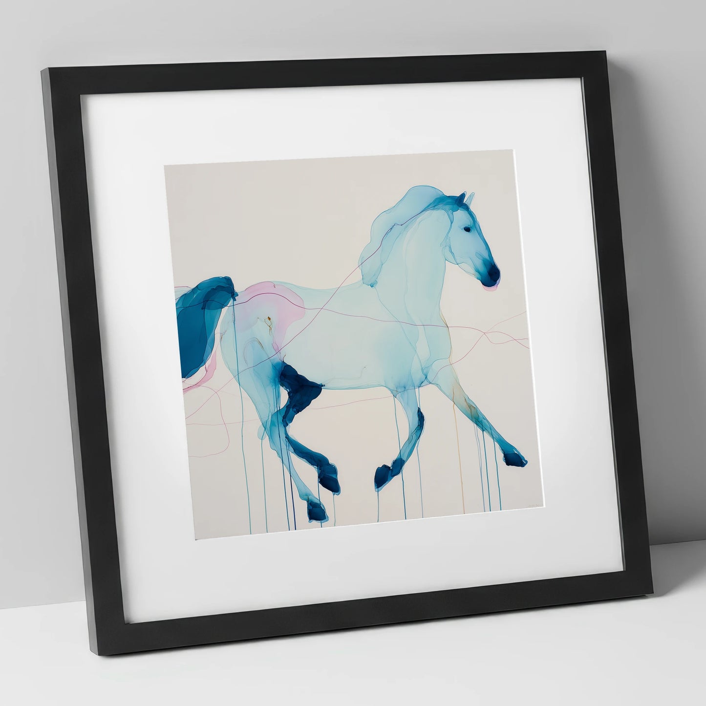 Fluid Azure Grace horse breed art print in black frame