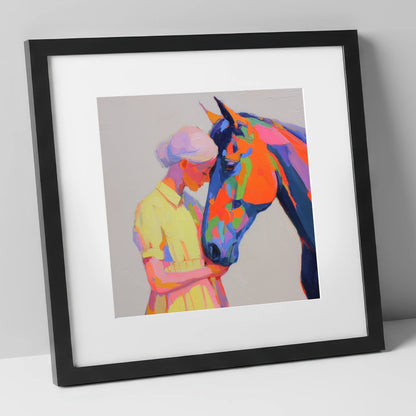 Radiant Connection horse & rider art print in black frame