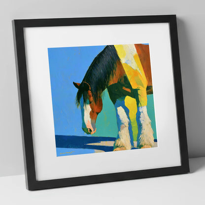 Clydesdale Horse Against Blue Sky horse breed art print in black frame