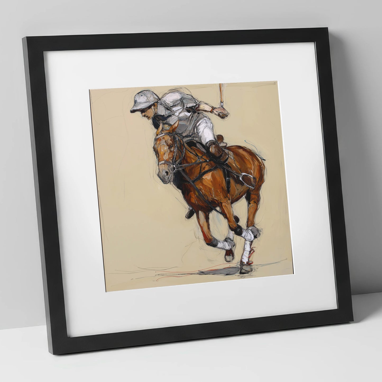 The Decisive Chukka polo horse art print in black frame