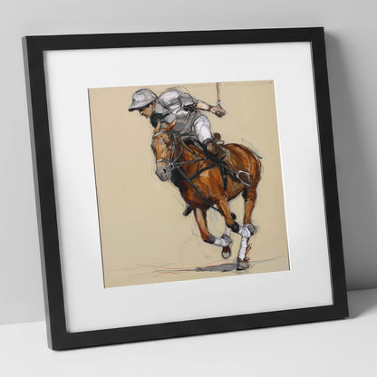 The Decisive Chukka polo horse art print in black frame