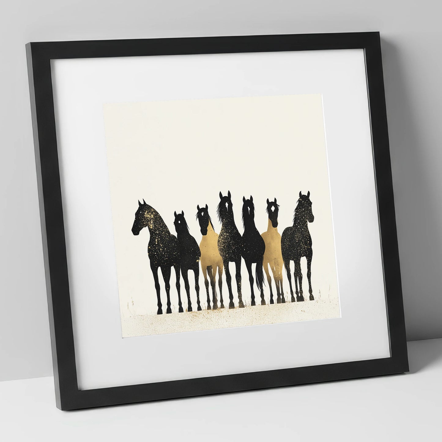 Gilded Companions horse landscape art print in black frame