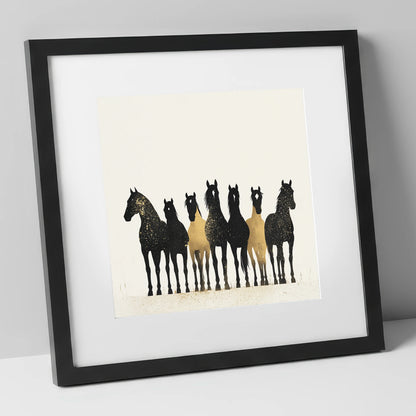 Gilded Companions horse landscape art print in black frame