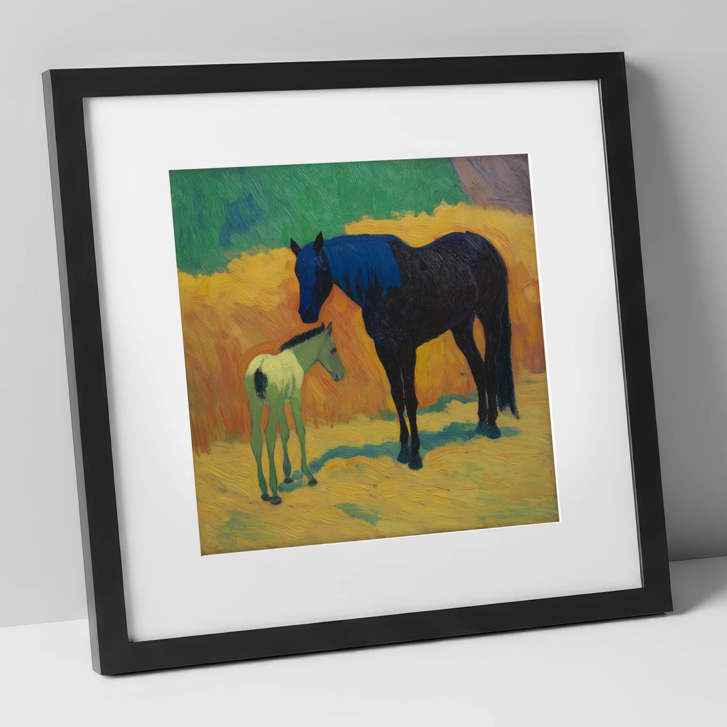 Radiant First Steps mare & foal art print in black frame