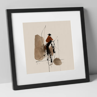 Terracotta Vaquero western horse art print in black frame