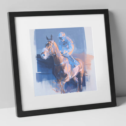 Quiet Anticipation racing horse art print in black frame