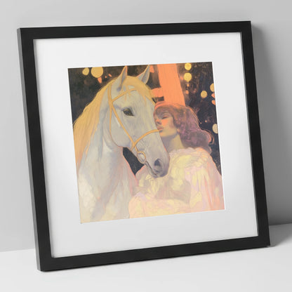 Starlit Bond horse & rider art print in black frame