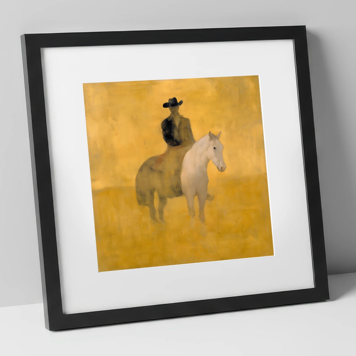 Sunlit Western Solitude western horse art print in black frame