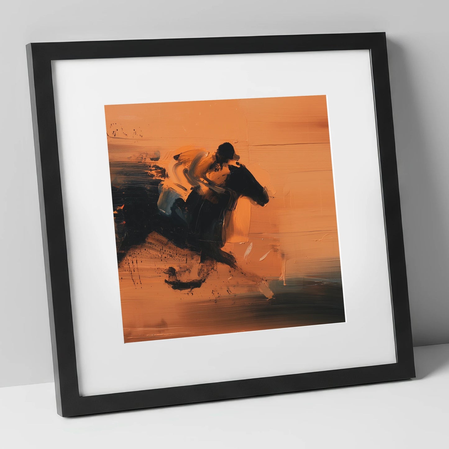 Amber Gallop racing horse art print in black frame