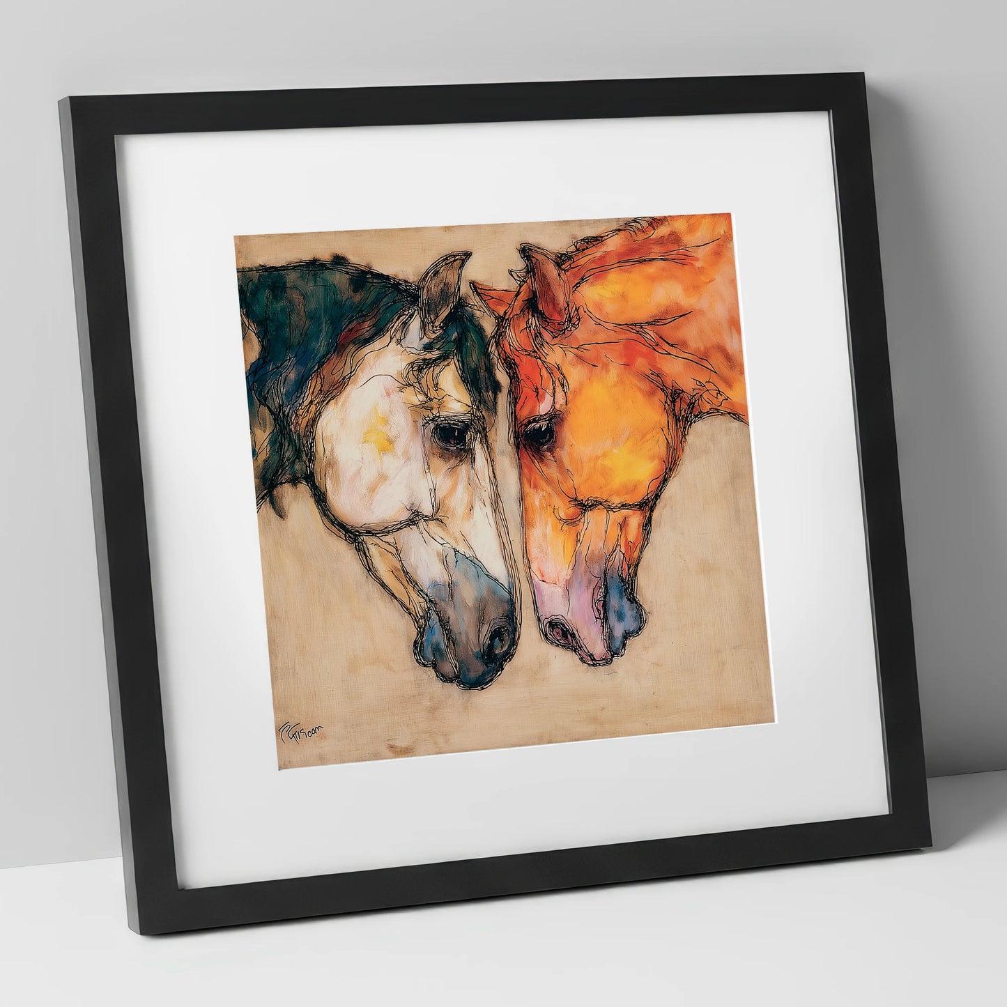 Kindred Spirits horse portrait art print in black frame