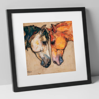 Kindred Spirits horse portrait art print in black frame