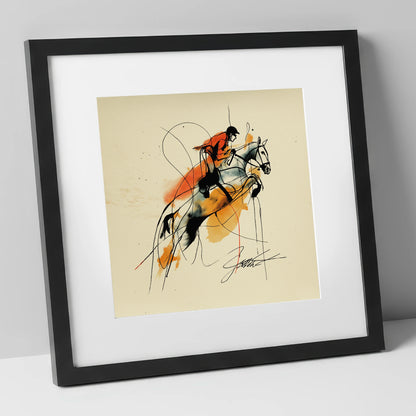 Suspended in Amber show jumping horse art print in black frame