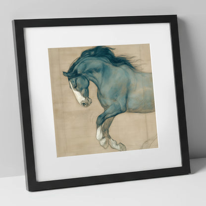 Study in Teal horse portrait art print in black frame