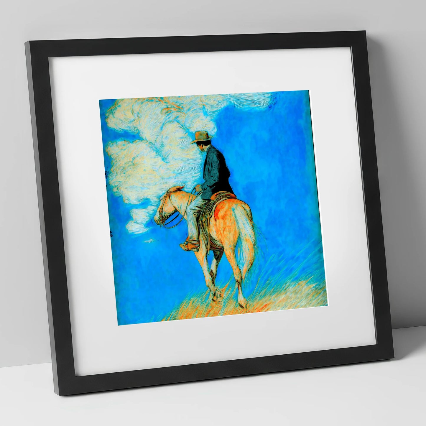 Vivid Western Horizon western horse art print in black frame