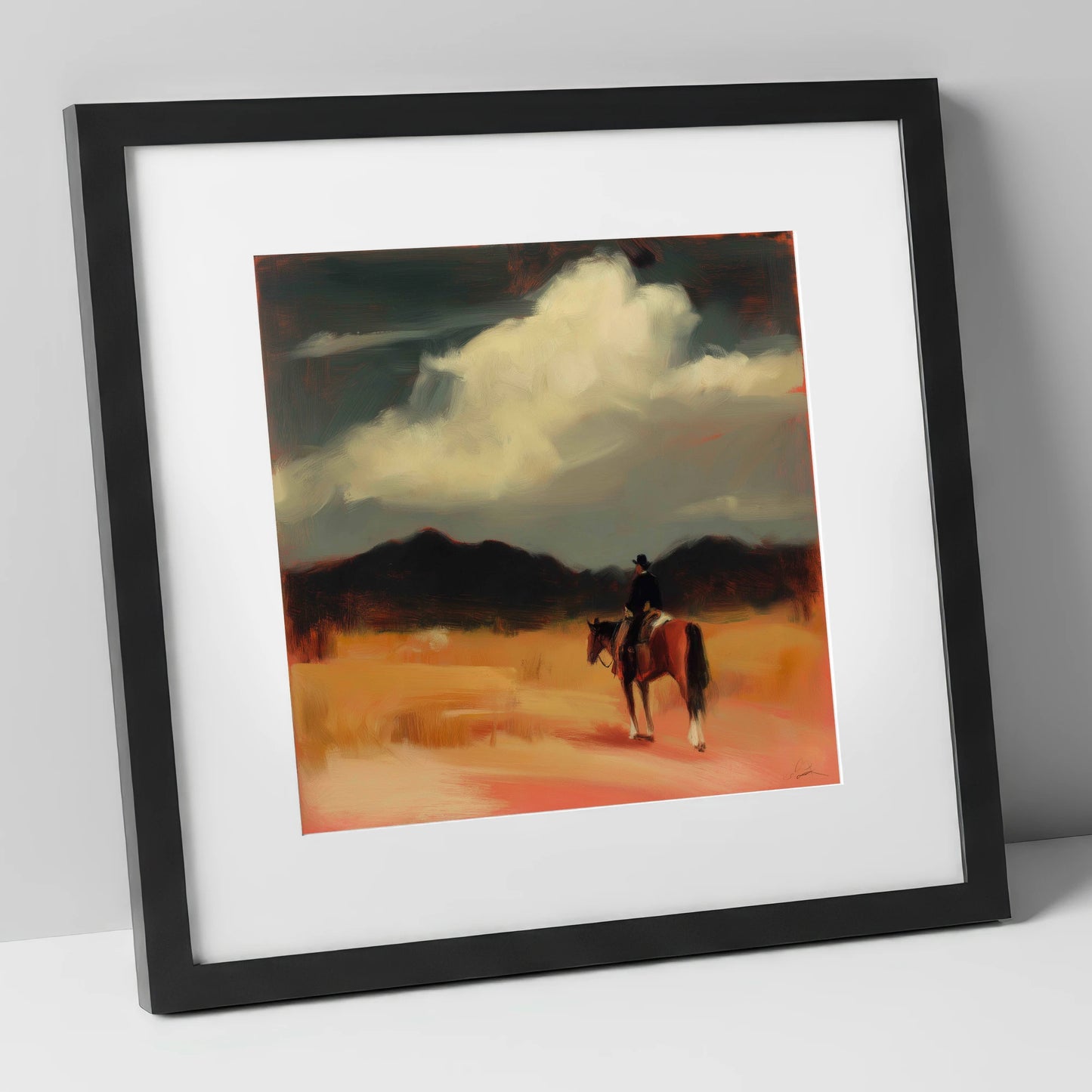 Distant Horizons western horse art print in black frame