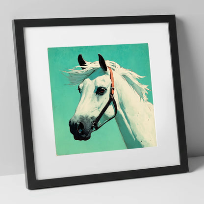 The Vivid Grey horse breed art print in black frame