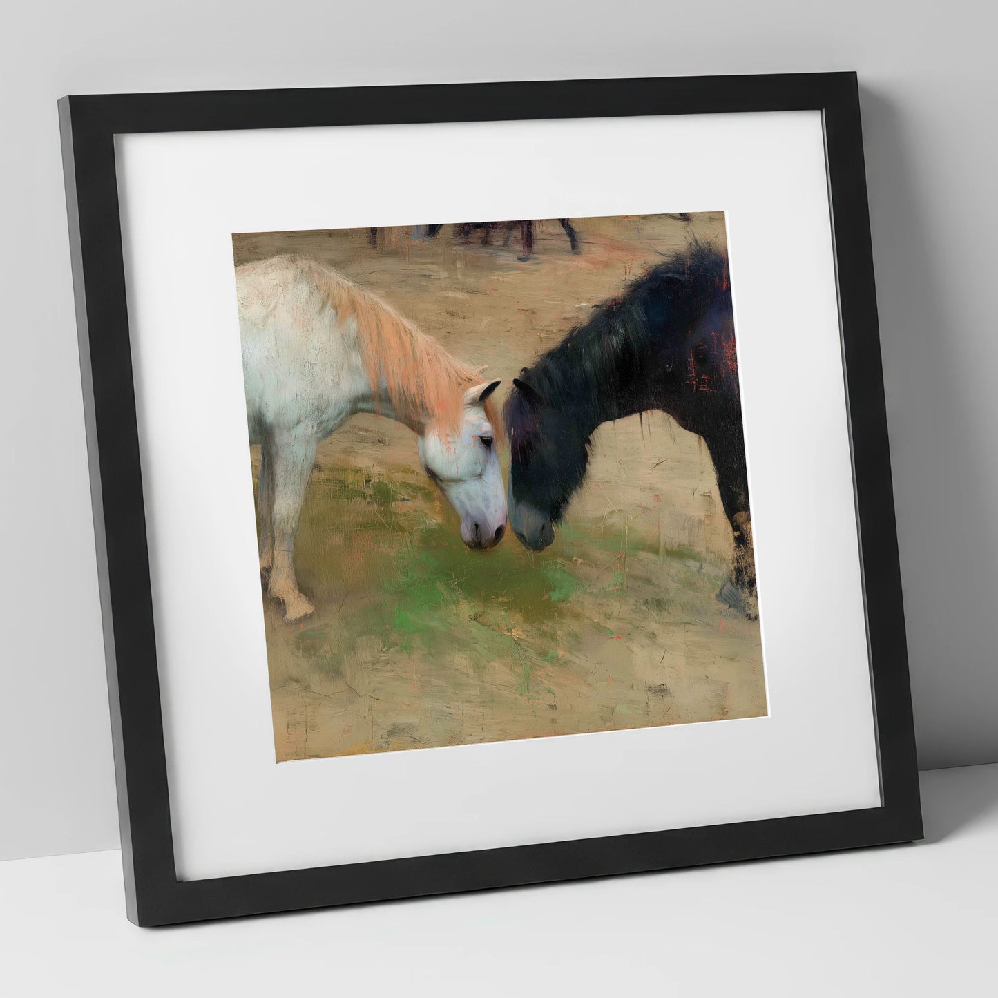 Gentle Connection horse portrait art print in black frame
