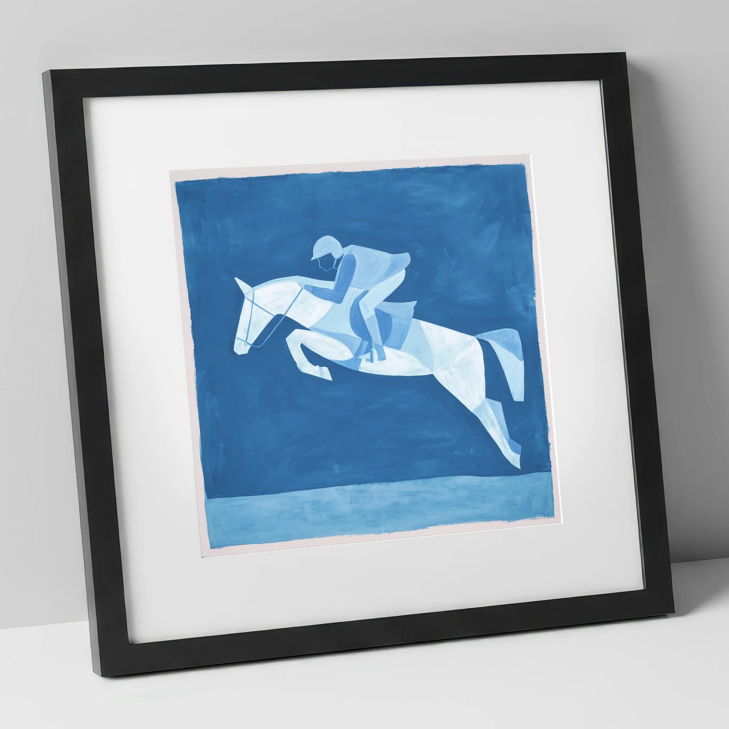 Sapphire Leap show jumping horse art print in black frame