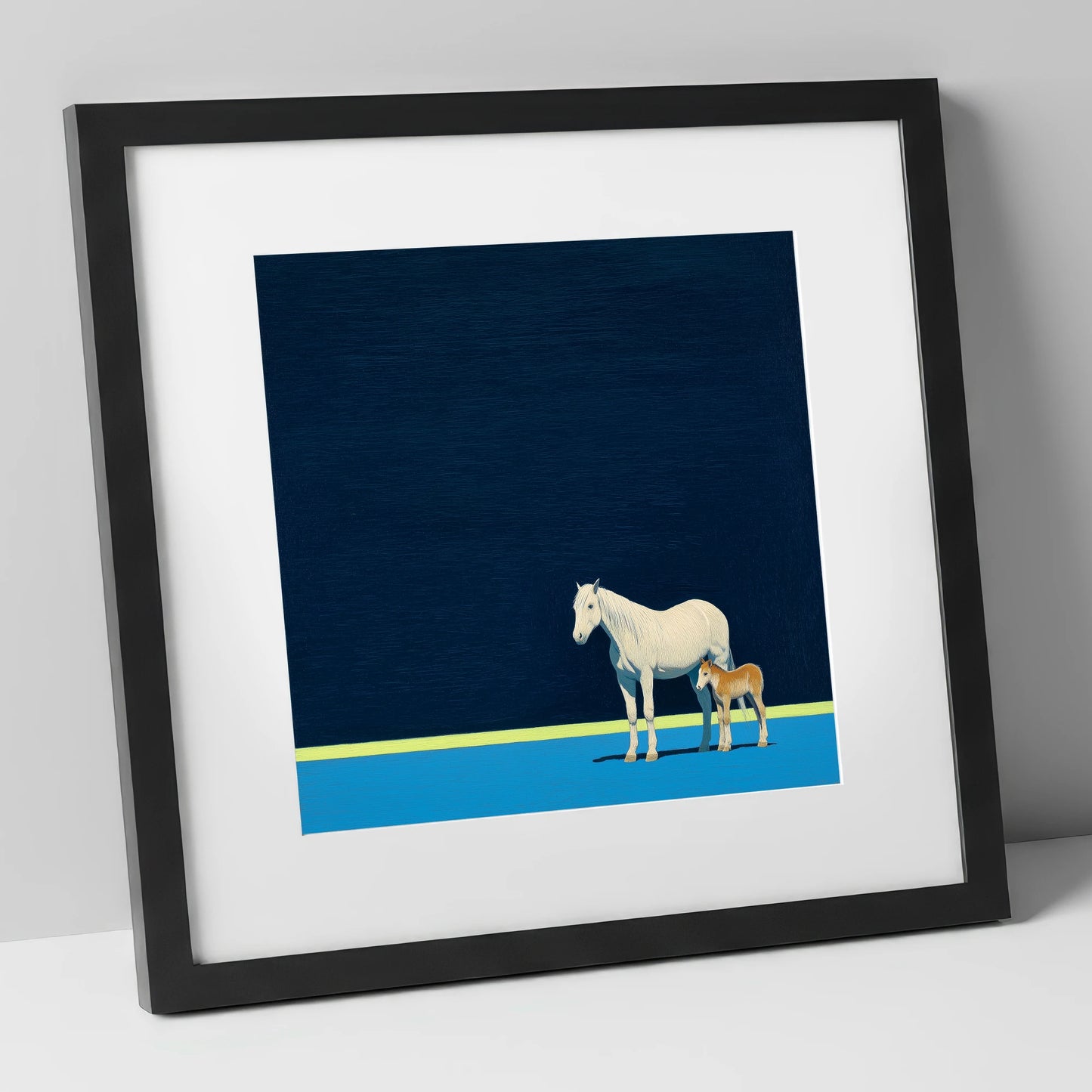 Midnight Horizon Mare And Foal mare & foal art print in black frame