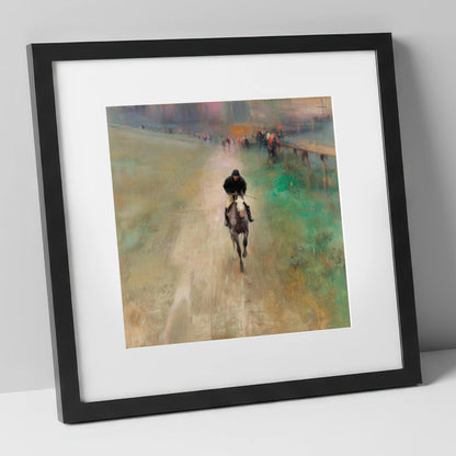 The Track Home racing horse art print in black frame