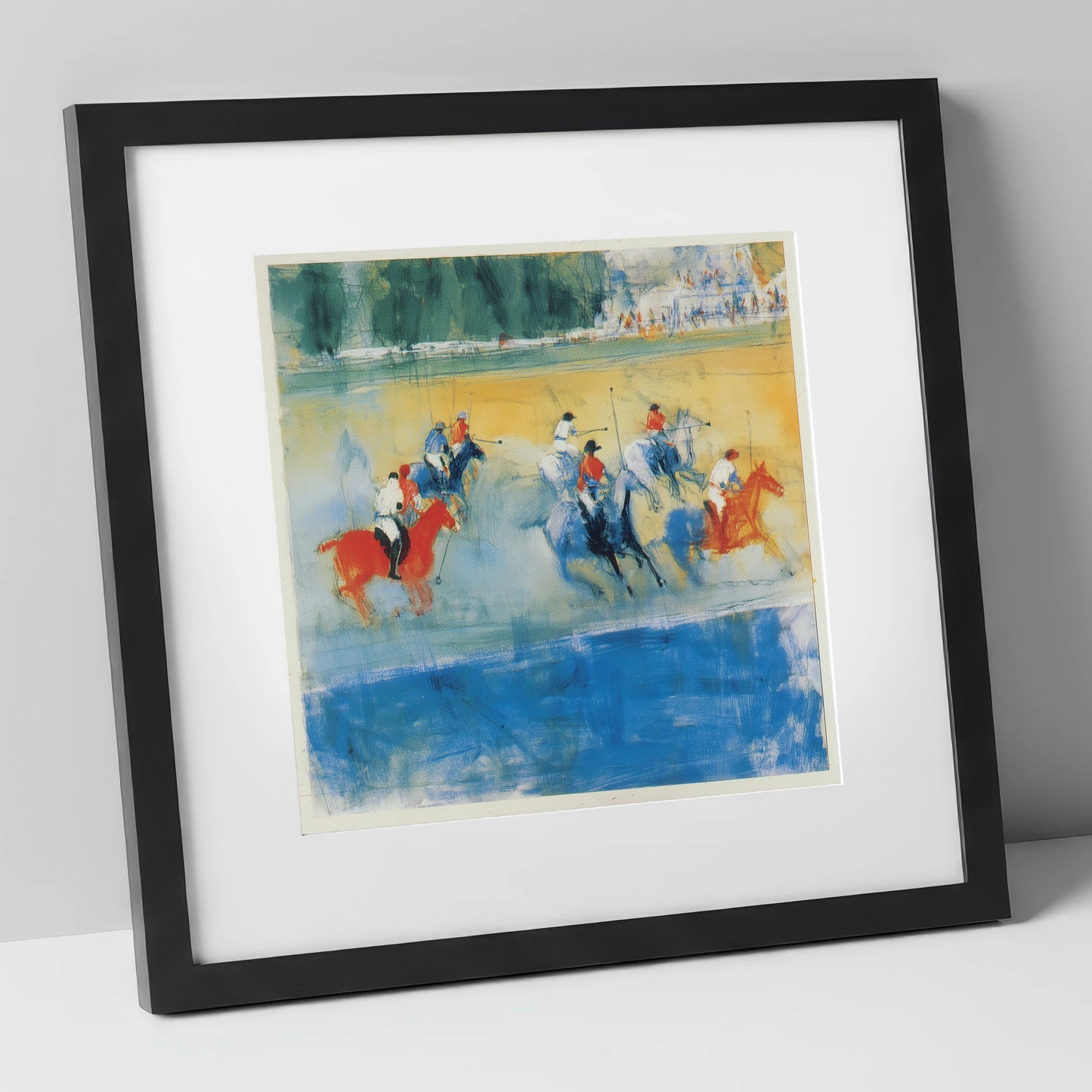 Colours of the Chukka polo horse art print in black frame