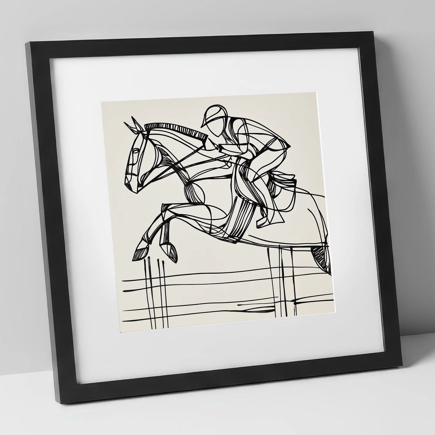 The Perfect Arc show jumping horse art print in black frame