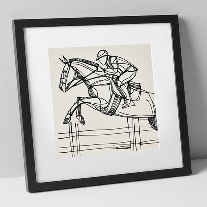 The Perfect Arc show jumping horse art print in black frame