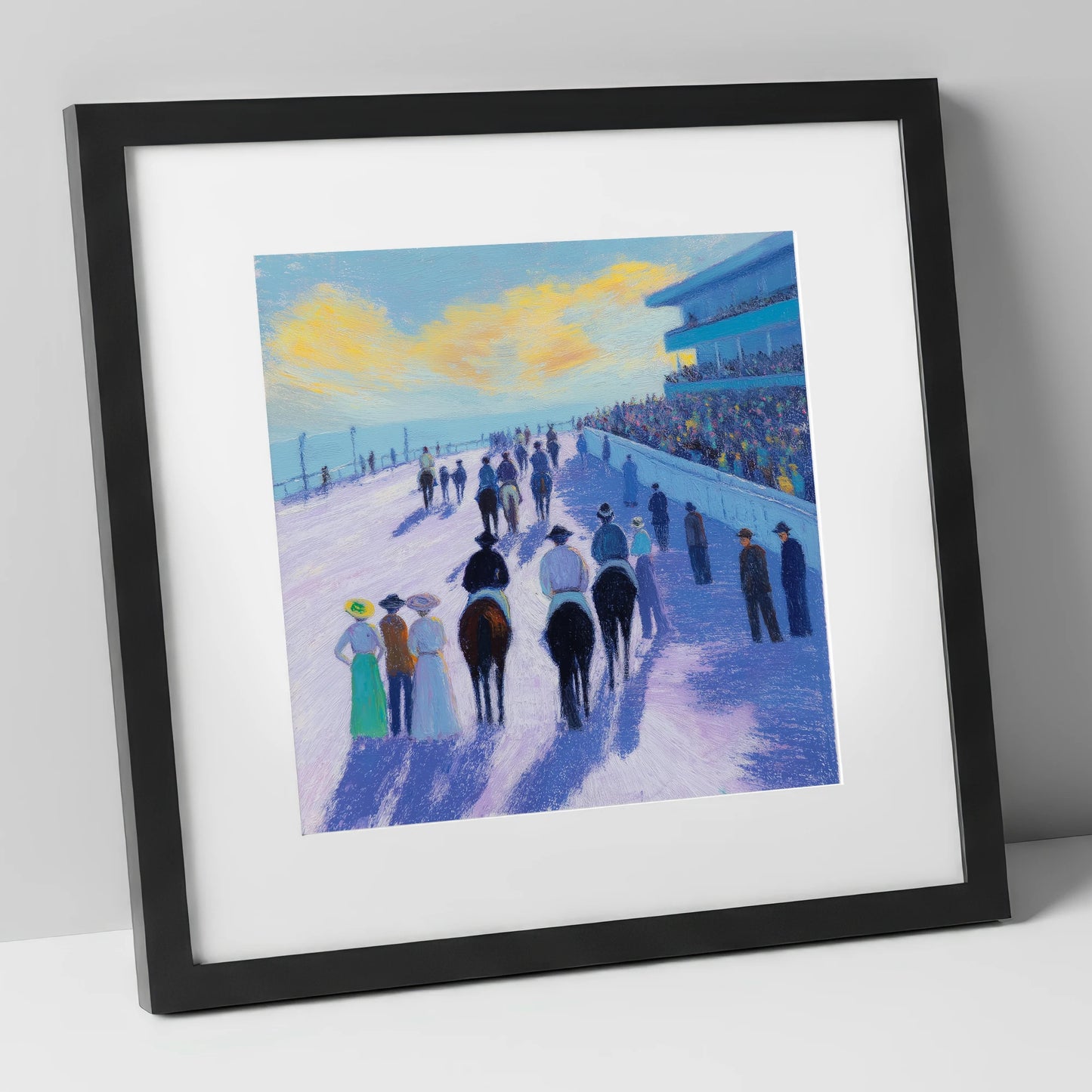 Parade Before the Post racing horse art print in black frame