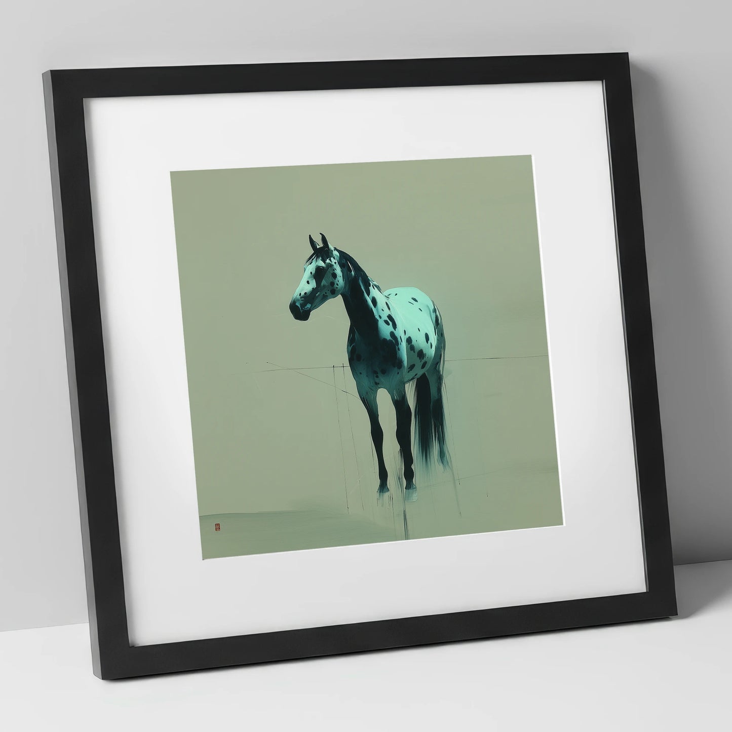 The Teal Appaloosa horse breed art print in black frame