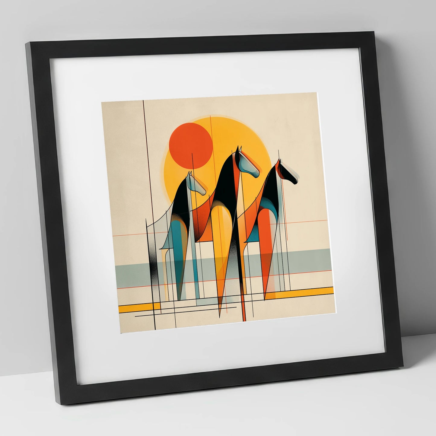Rhythmic Horizon horse landscape art print in black frame