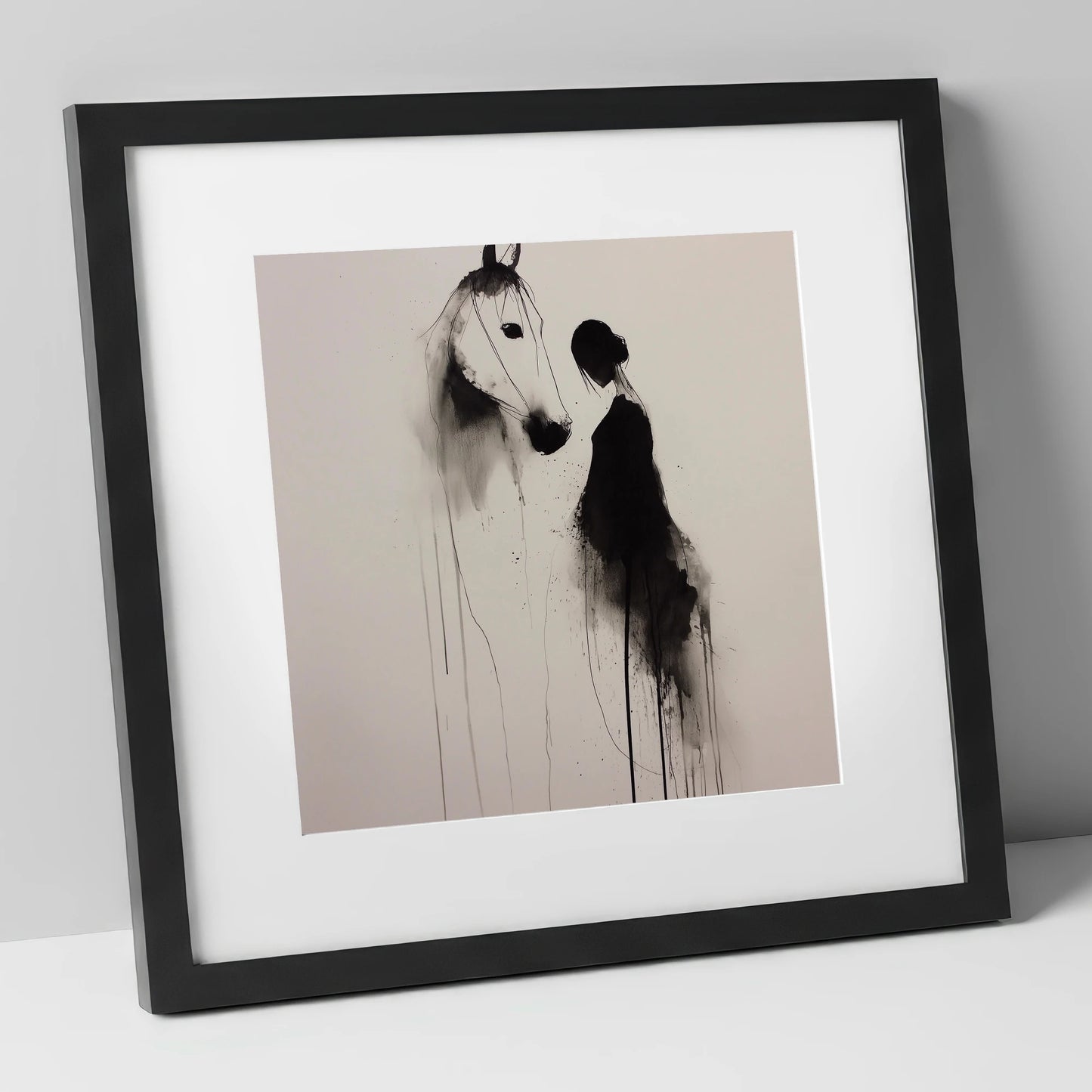 The Unspoken Bond horse & rider art print in black frame