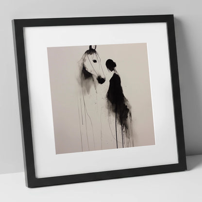The Unspoken Bond horse & rider art print in black frame