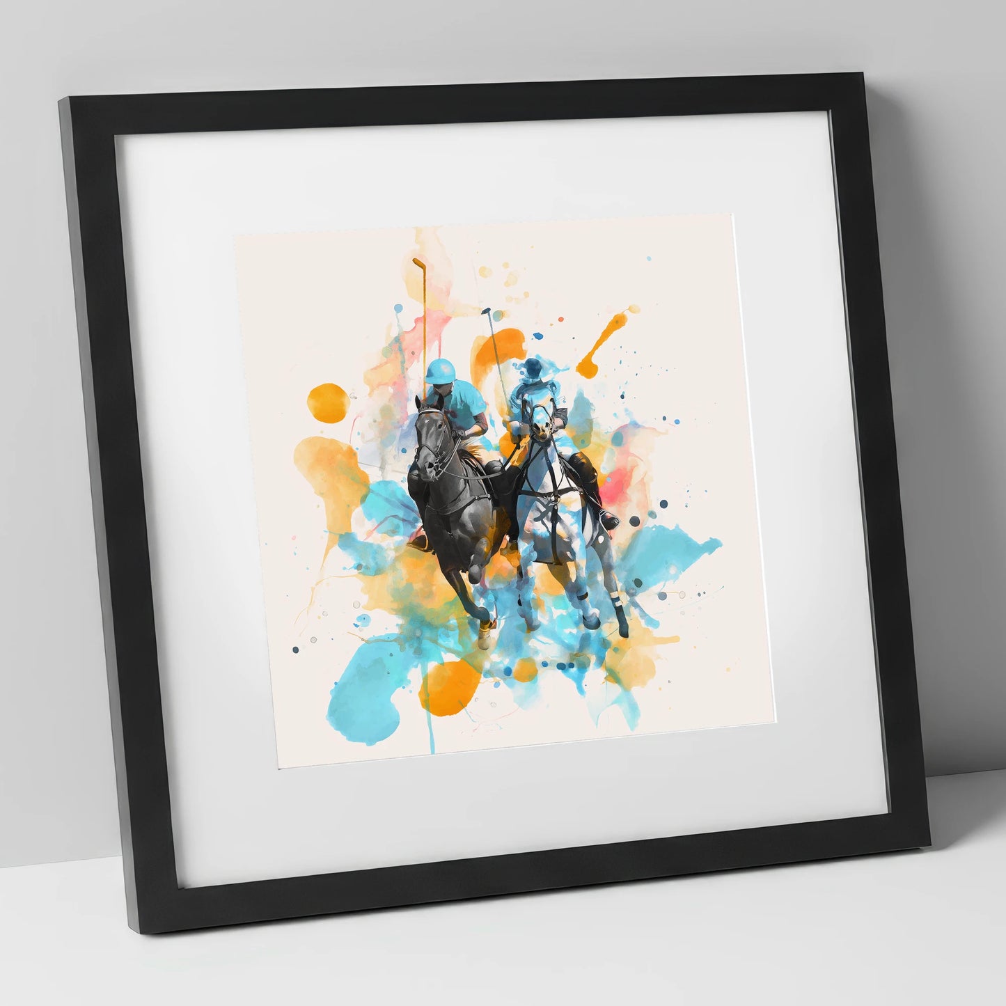Mid-Chukka Clash polo horse art print in black frame