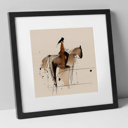 The Silent Connection horse & rider art print in black frame