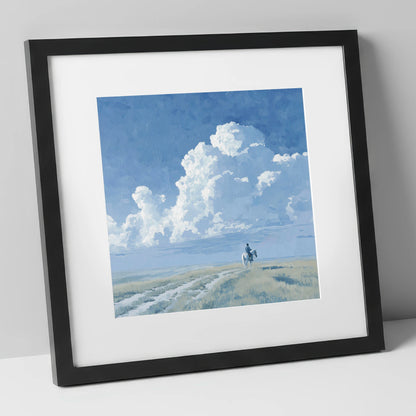 Vast Blue Horizon horse landscape art print in black frame