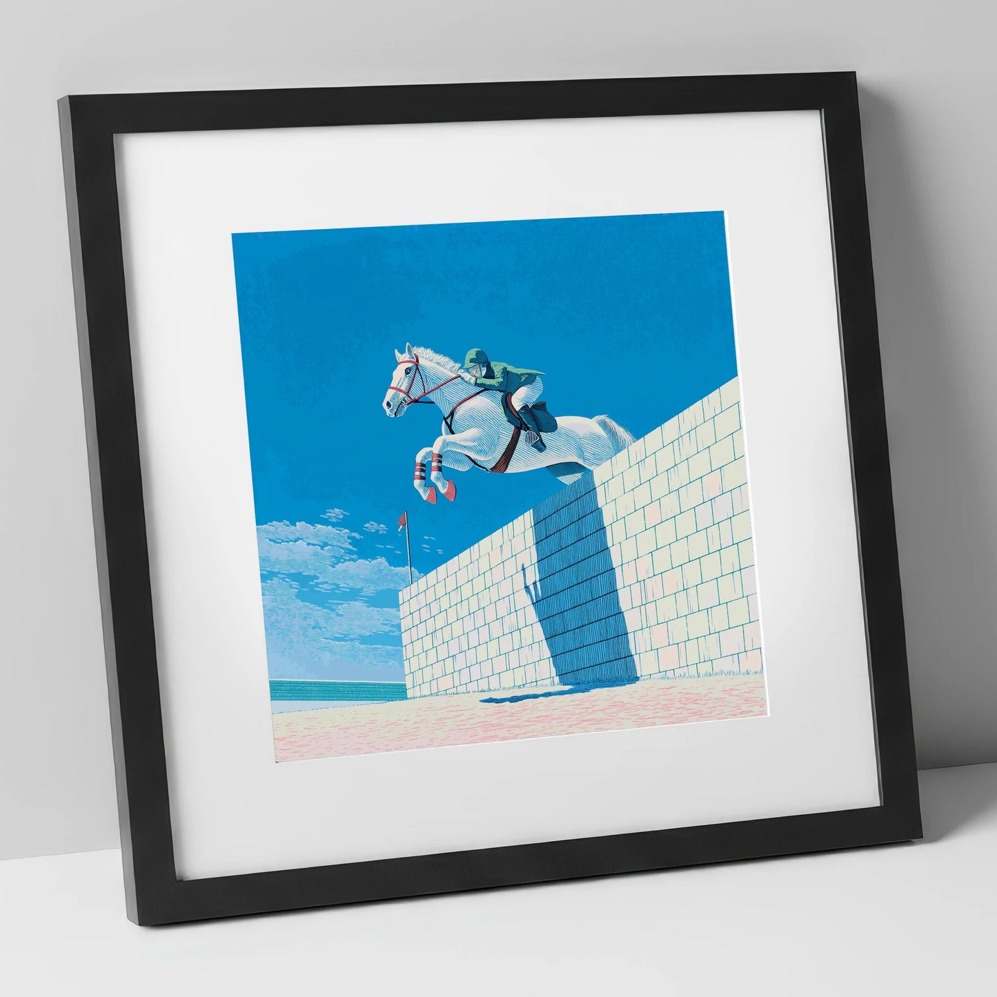 Clearance at the Wall show jumping horse art print in black frame