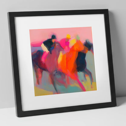 Thundering Silks racing horse art print in black frame