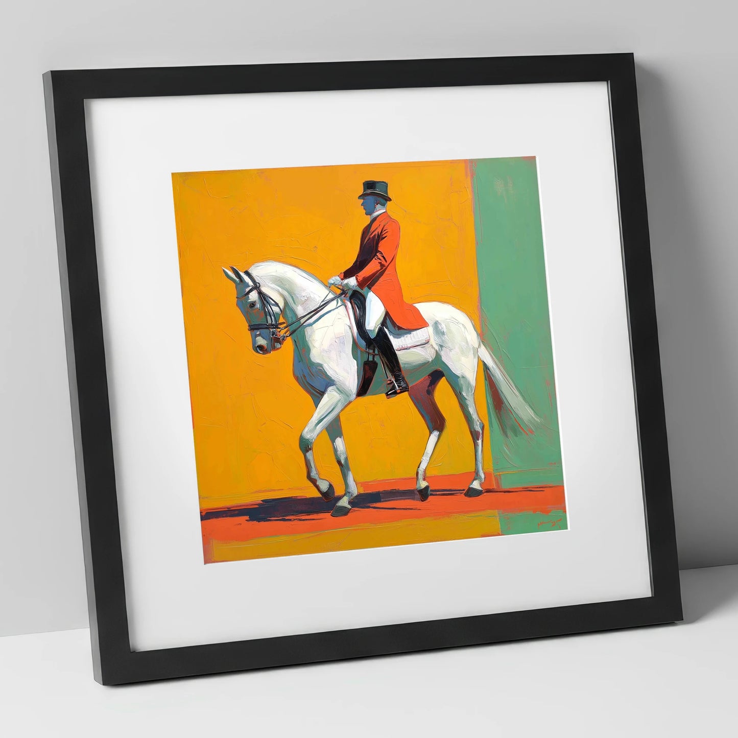 Radiant Dressage Stride dressage horse art print in black frame