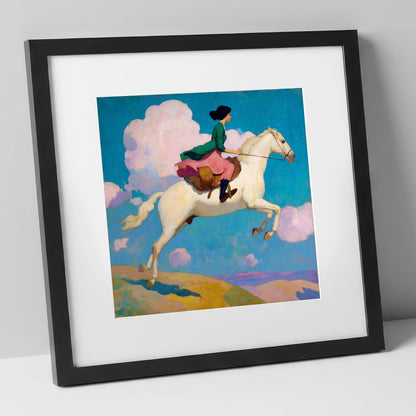 Skyward Bound show jumping horse art print in black frame