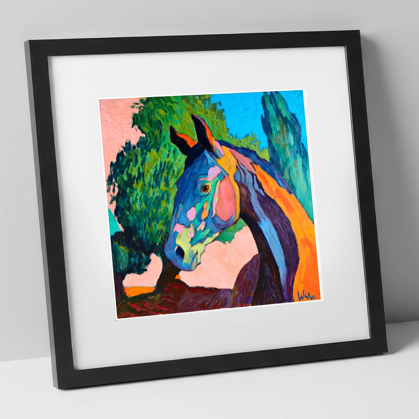 Vibrant Equine Expression horse portrait art print in black frame