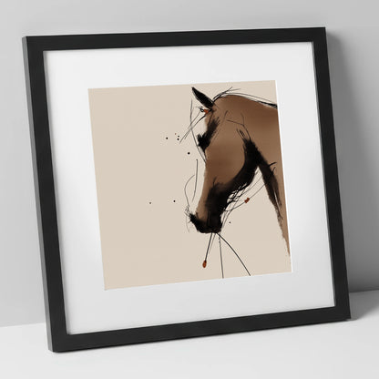 Sepia Ink Profile horse portrait art print in black frame