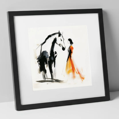 The Silent Connection horse & rider art print in black frame
