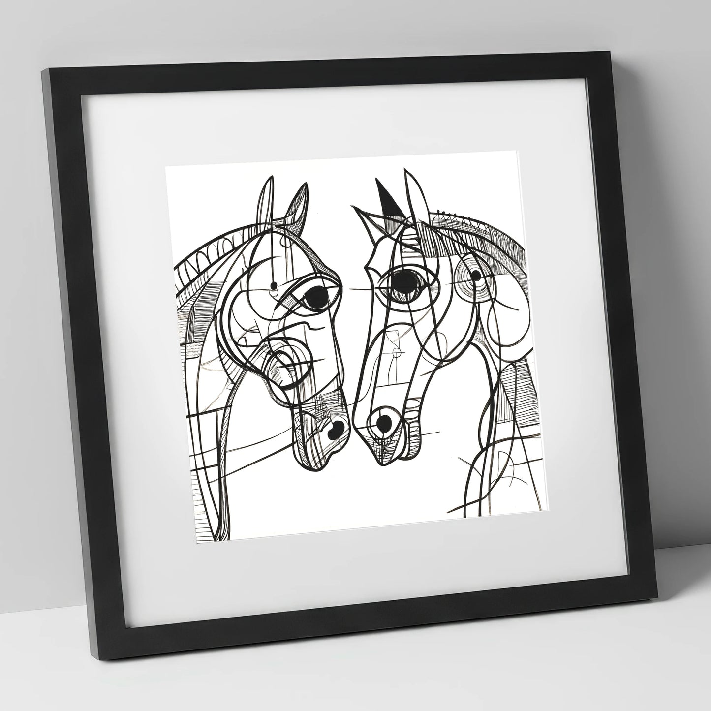 Structural Equine Bond horse portrait art print in black frame
