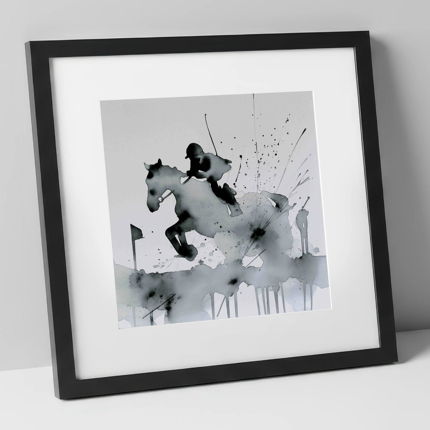 The Bold Clearance show jumping horse art print in black frame