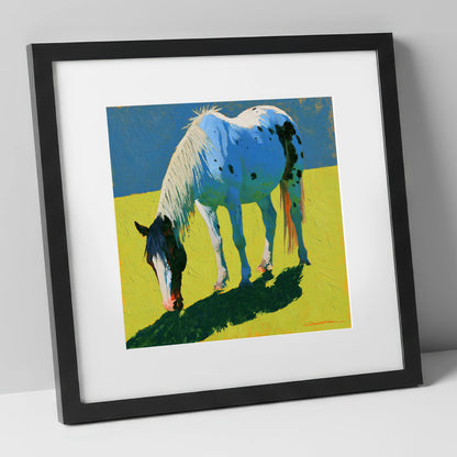 Vibrant Appaloosa Horse Grazing horse breed art print in black frame