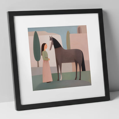 Timeless Connection horse & rider art print in black frame