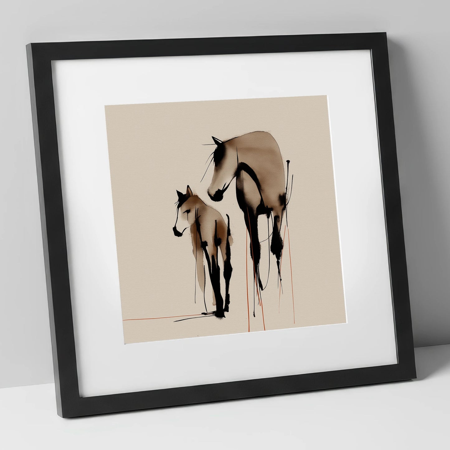 Quiet Devotion mare & foal art print in black frame