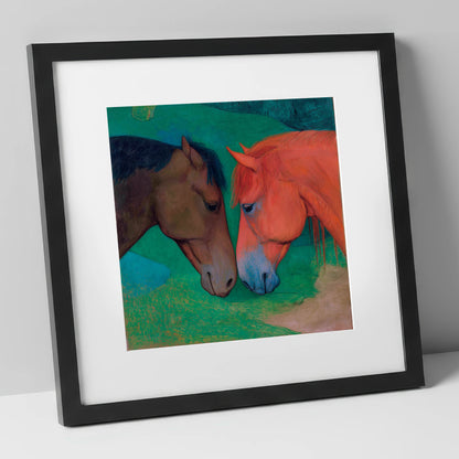 Gentle Companions horse portrait art print in black frame